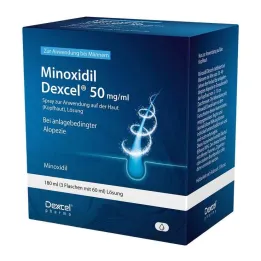 Minoxidil Dexcel 50 mg/ml spray para uso no couro cabeludo, 3x60 ml