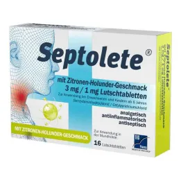Septolete com sabor limão e sabugueiro 3 mg/1 mg pastilhas, 16 unidades