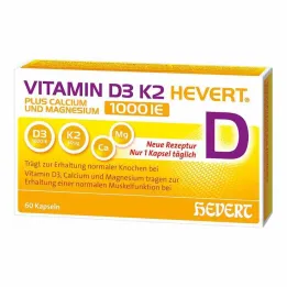 Vitamina D3 K2 Hevert + Cálcio e Magnésio 1000 IE cápsulas, 60 unid