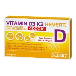 Vitamina D3 K2 Hevert + Cálcio e Magnésio 4000 IE cápsulas, 60 unid