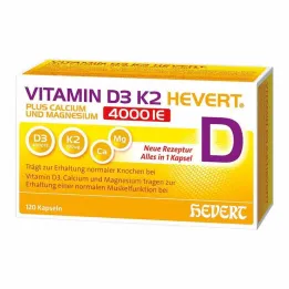 Vitamina D3 K2 Hevert + Cálcio e Magnésio 4000 IE Cápsulas, 120 unidades