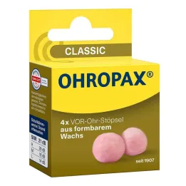 Cera Ohropax Classic na frente dos protetores auriculares, 4 peças