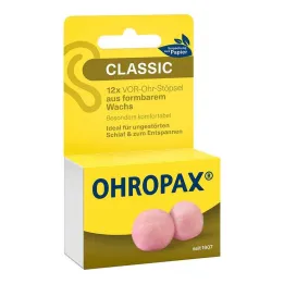 Cera Ohropax Classic na frente dos protetores auriculares, 12 unidades