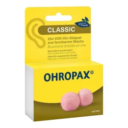 Cera Ohropax Classic na frente dos protetores auriculares, 20 peças