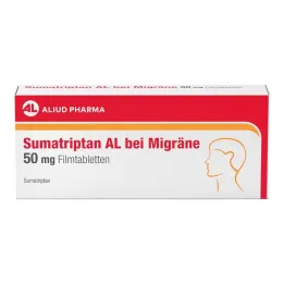 Sumatriptano AL para enxaquecas, comprimidos revestidos por película de 50 mg, 2 unidades